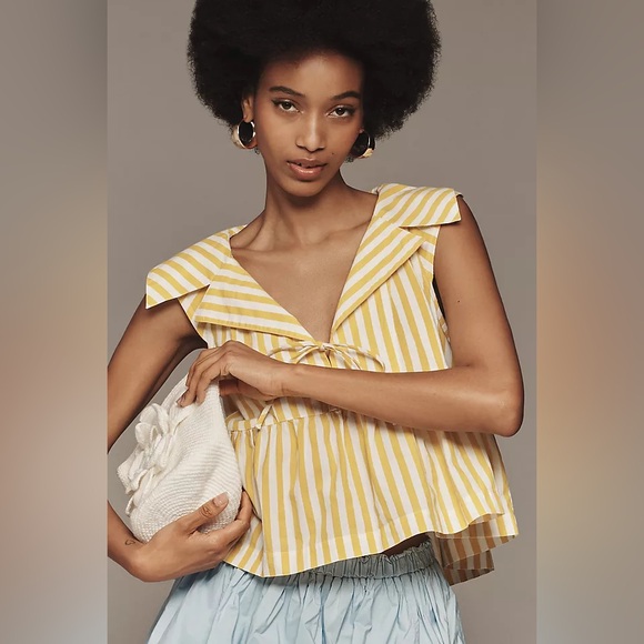 🌼ANTHROPOLGIE🌼 NWT Yellow Striped Sleeveless Top, Size XL - Picture 8 of 10